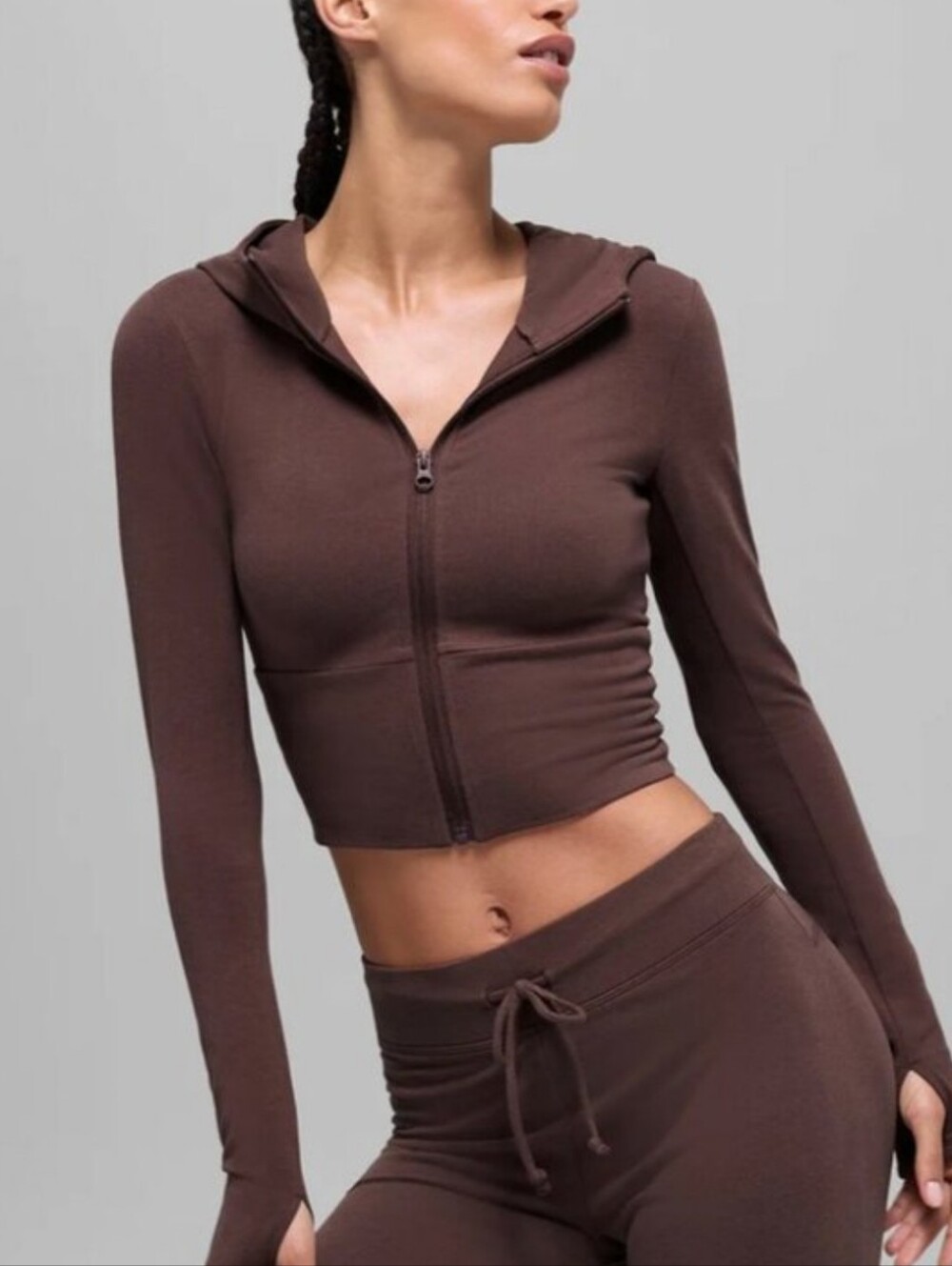 ALO YOGA SWAY FULL ZIP HOODIE IN BROWNSTONE